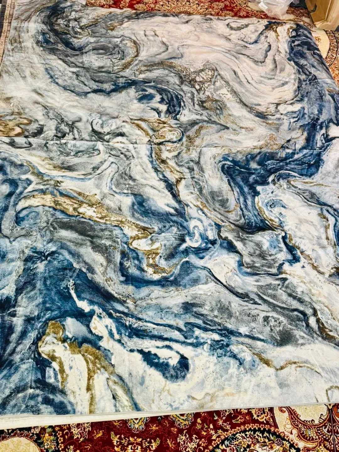 Blue & Gold Abstract Area Rug image indicator(6)