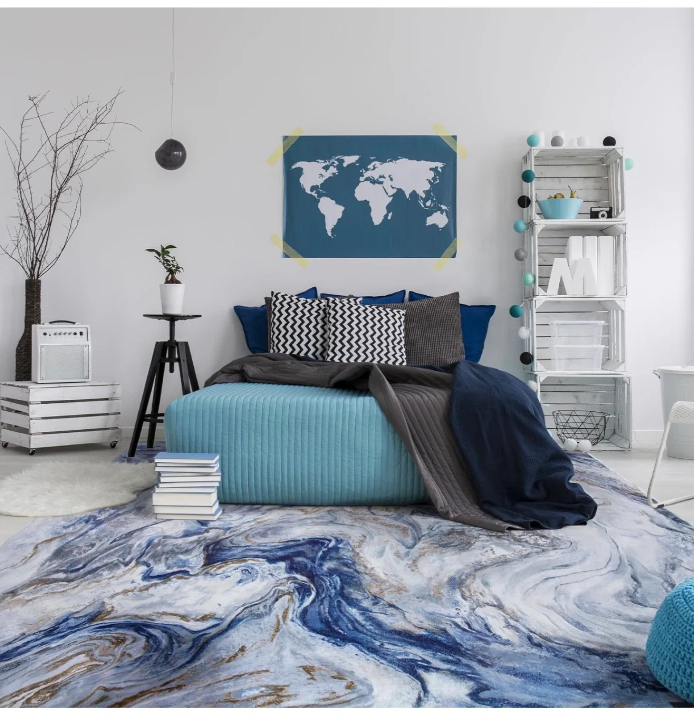 Blue & Gold Abstract Area Rug image indicator(4)