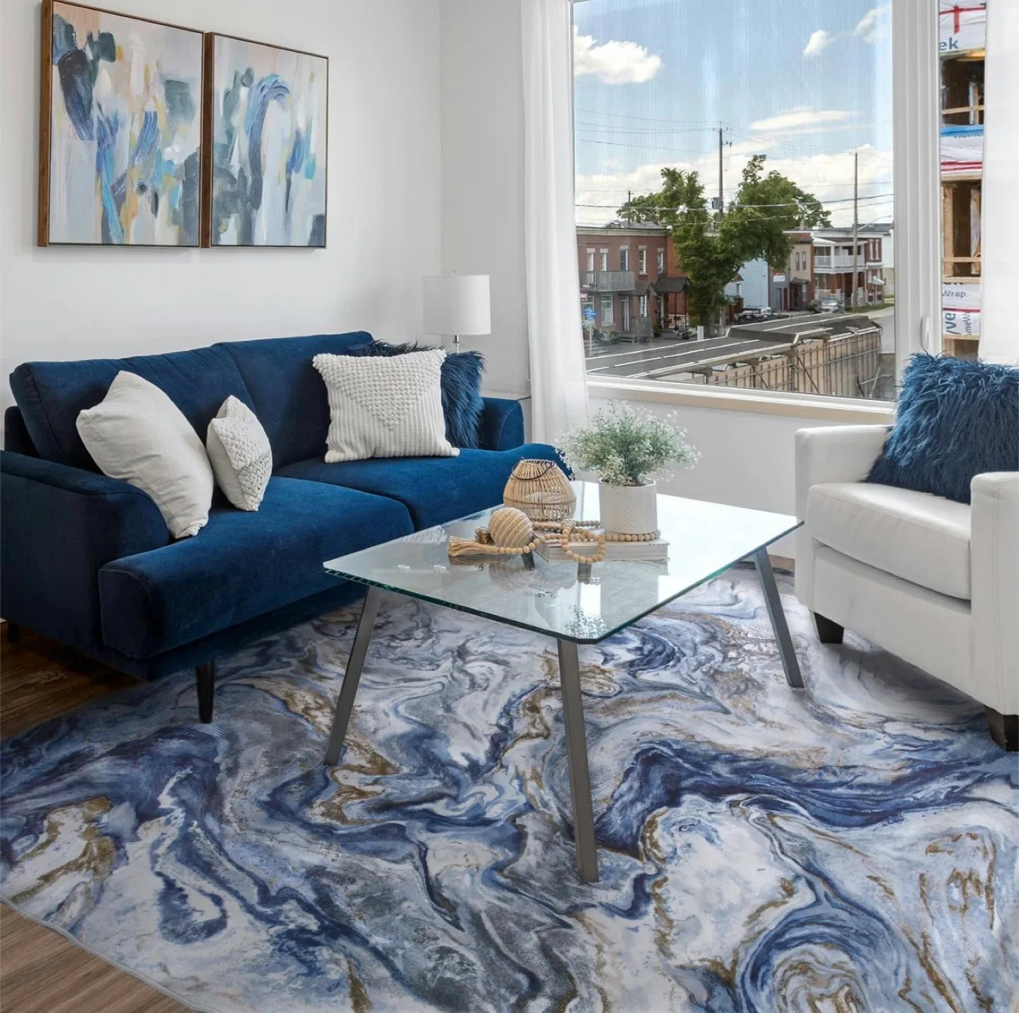 Blue & Gold Abstract Area Rug image indicator(2)