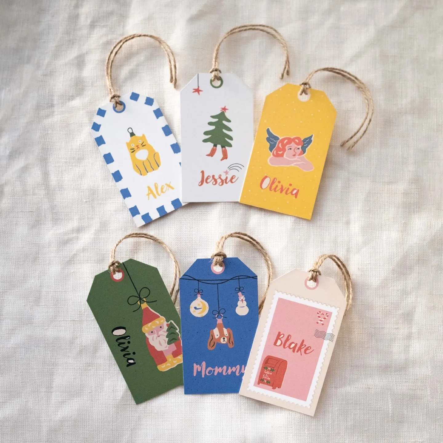 Retro Handmade Custom Christmas Gift Tags Set