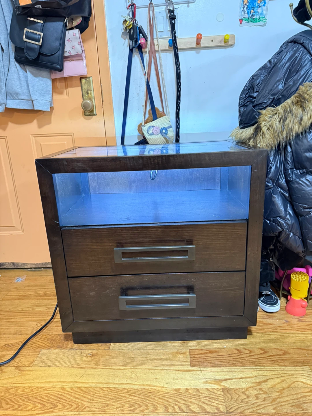 Nightstand with Glass Top & LED Light