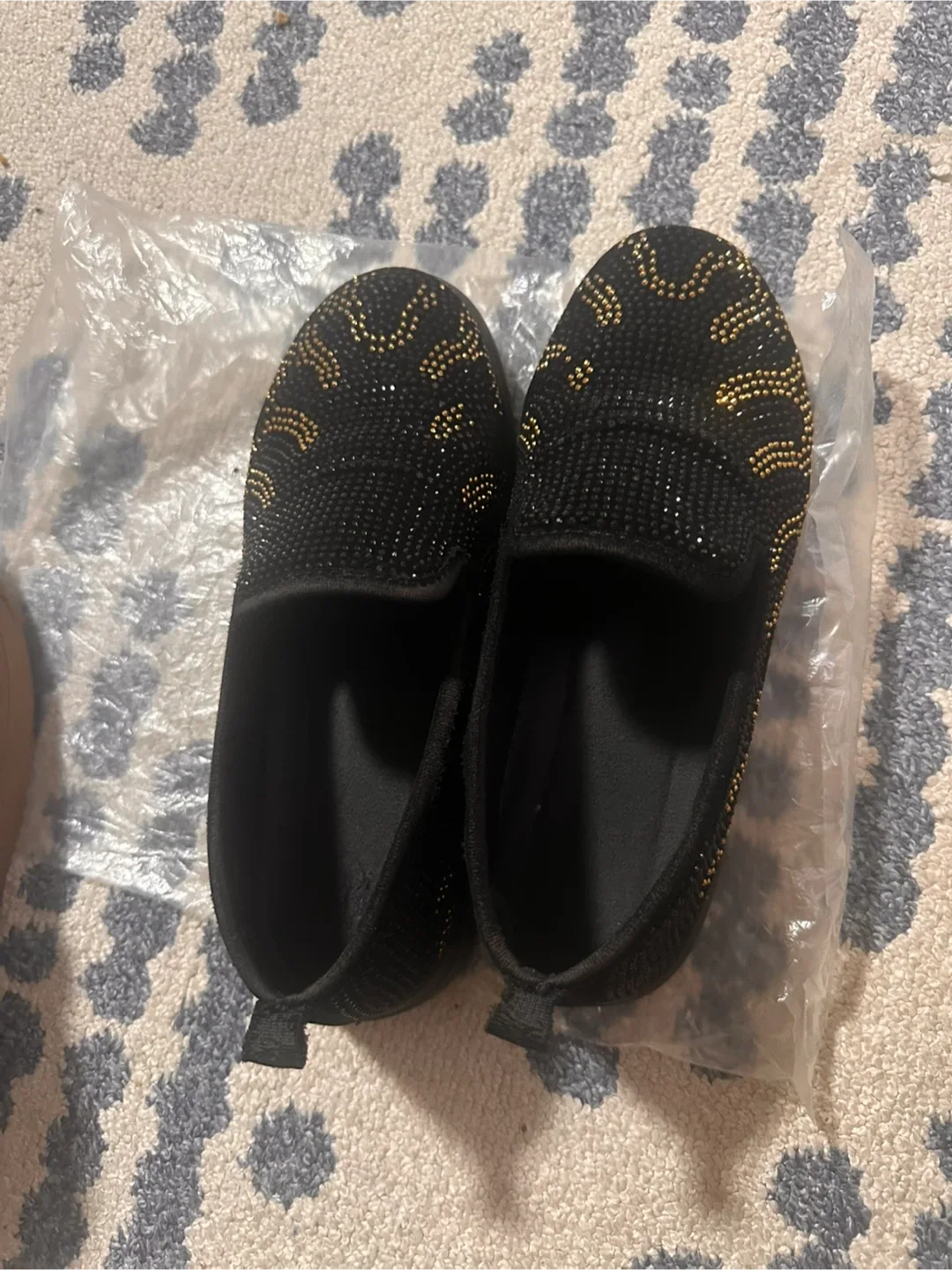 Black Embellished Slip-On Shoes