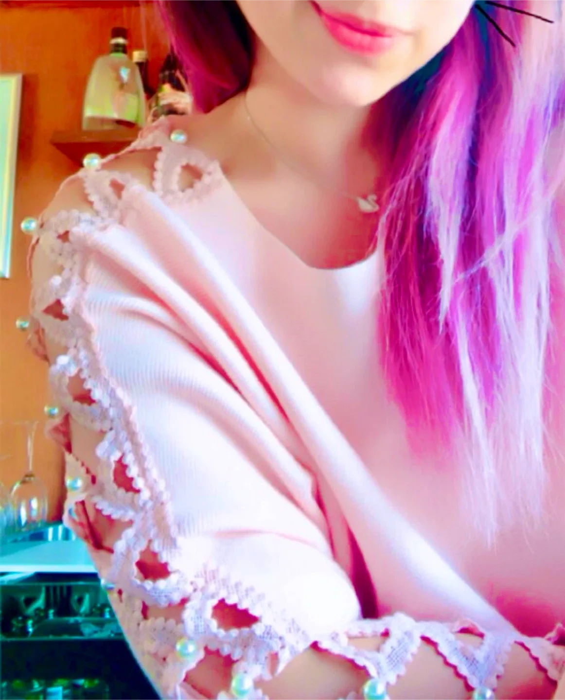 Pink Sweater with Pearl Detail