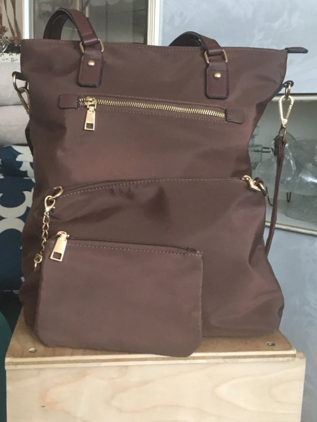 Brown Tote Bag with Removable Pouches