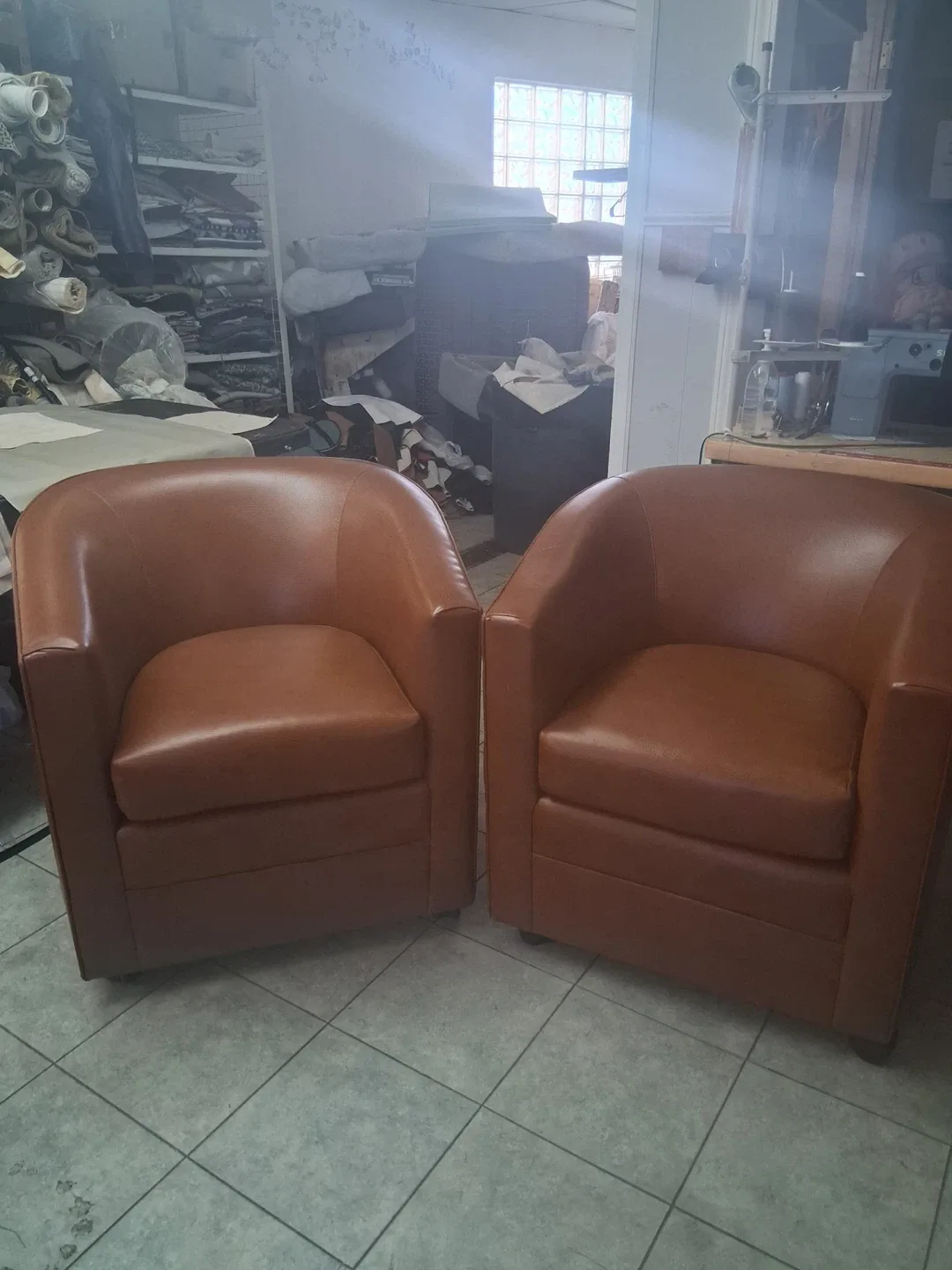 Pair of Brown Leather Club Chairs