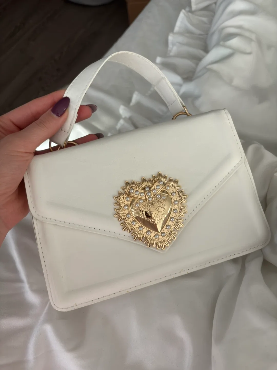 White Handbag with Heart Detail