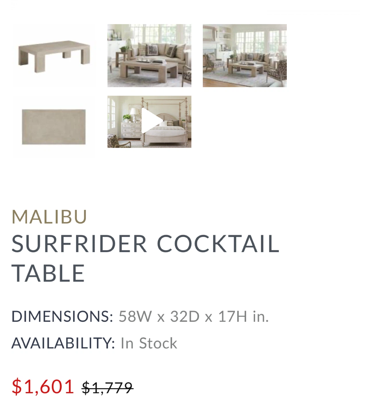 Malibu Surfrider Cocktail Coffee Table (58x32x17) - photo 5