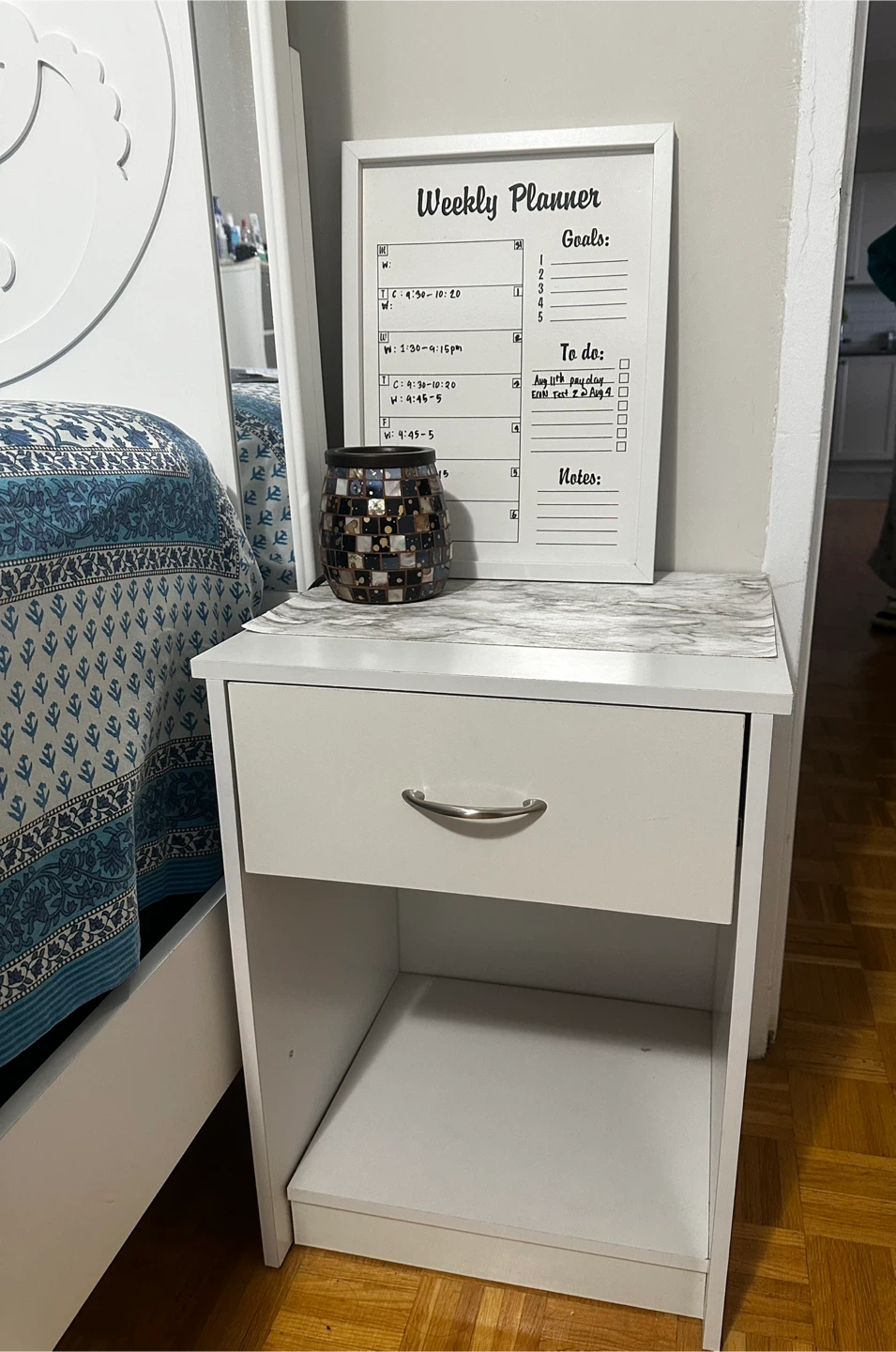 White Nightstand with Drawer