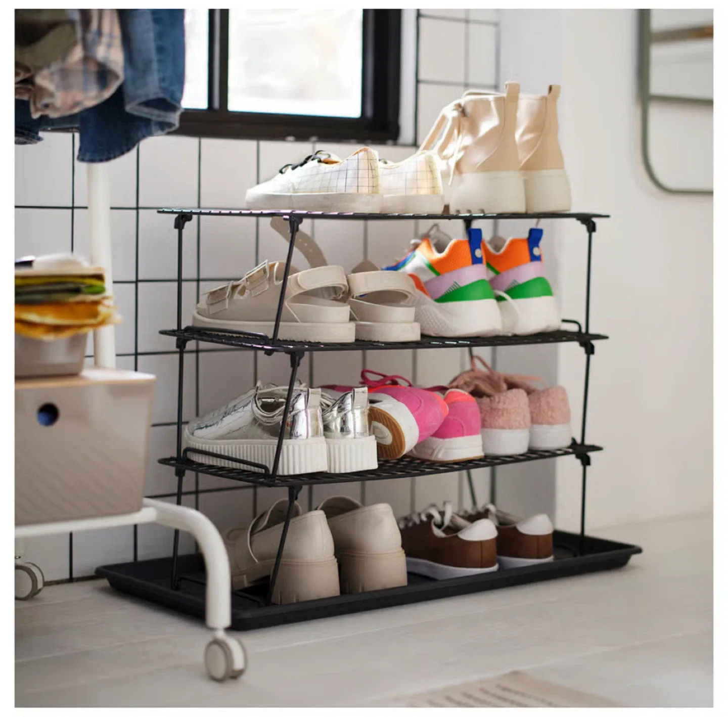 IKEA Black 3-Tier Metal Shoe Rack + Shoe Tray