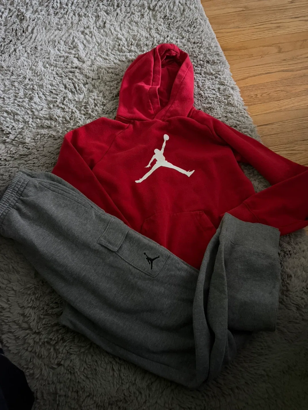Jordan Red Hoodie & Grey Pants Set