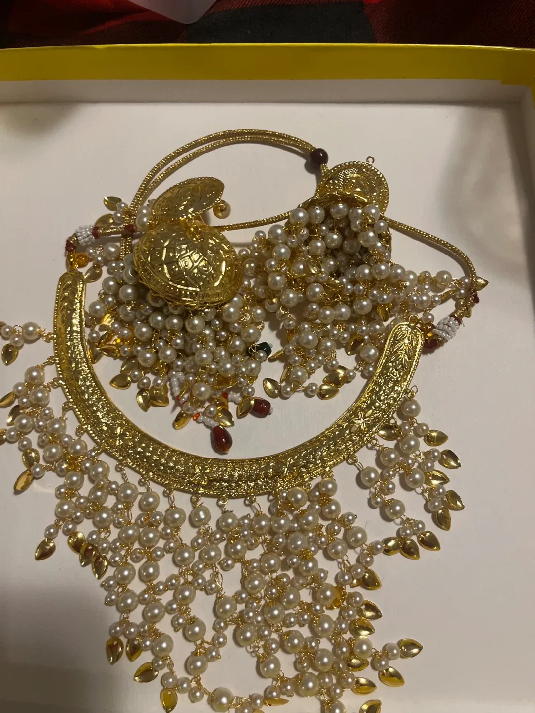 Gold Jhumka Earrings with Pearls