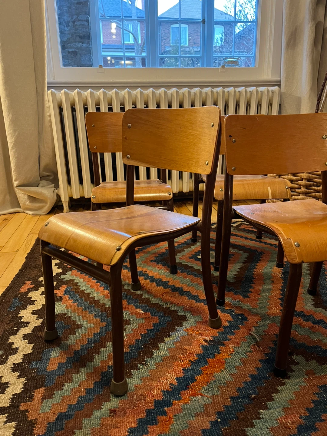 Set of 4 children’s Vintage Wooden School Chairs