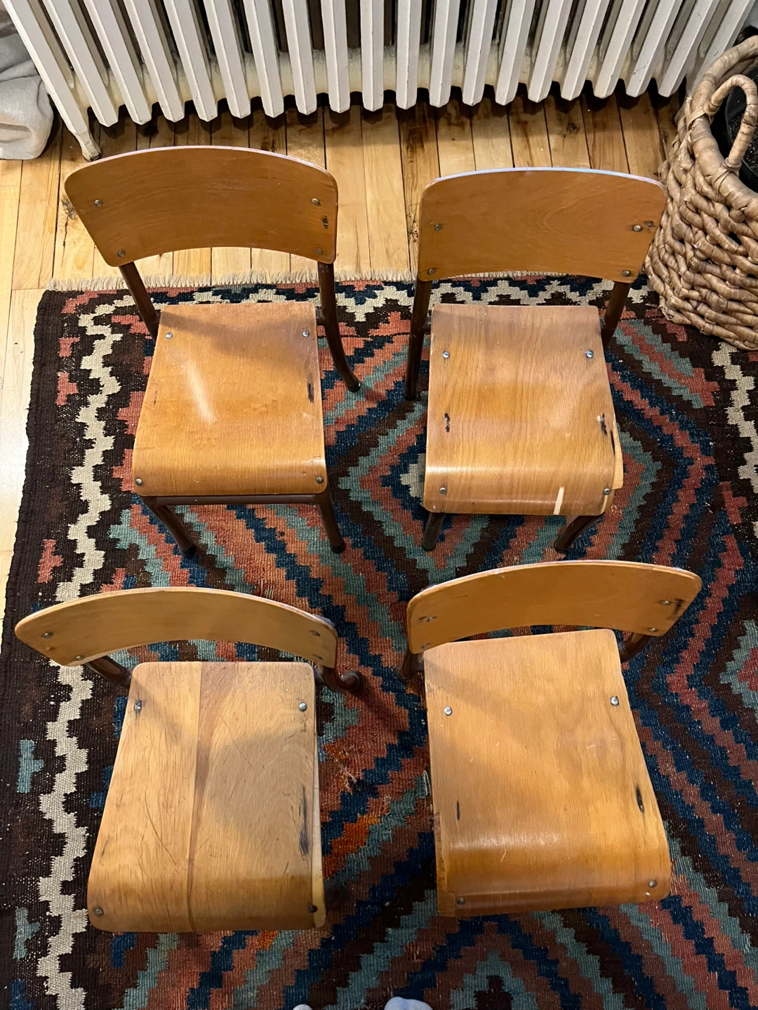 Set of 4 children’s Vintage Wooden School Chairs - photo 3