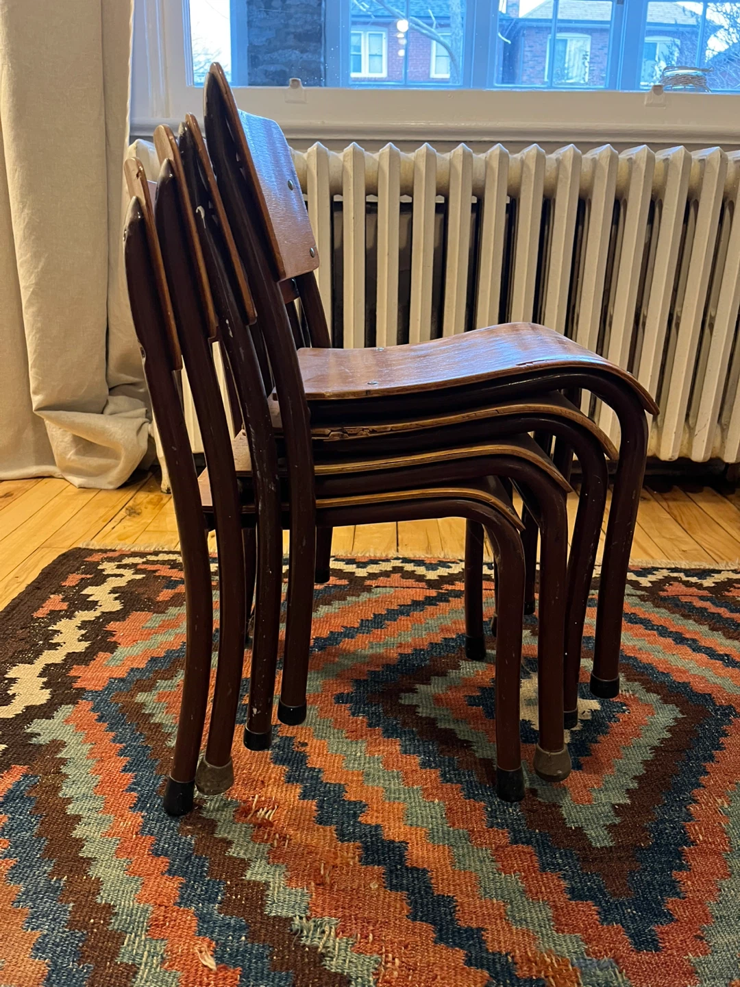 Set of 4 children’s Vintage Wooden School Chairs - photo 4