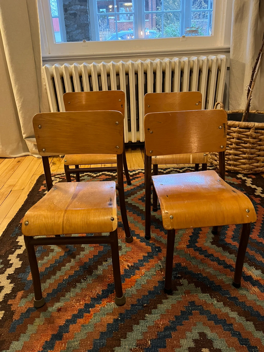 Set of 4 children’s Vintage Wooden School Chairs - photo 2