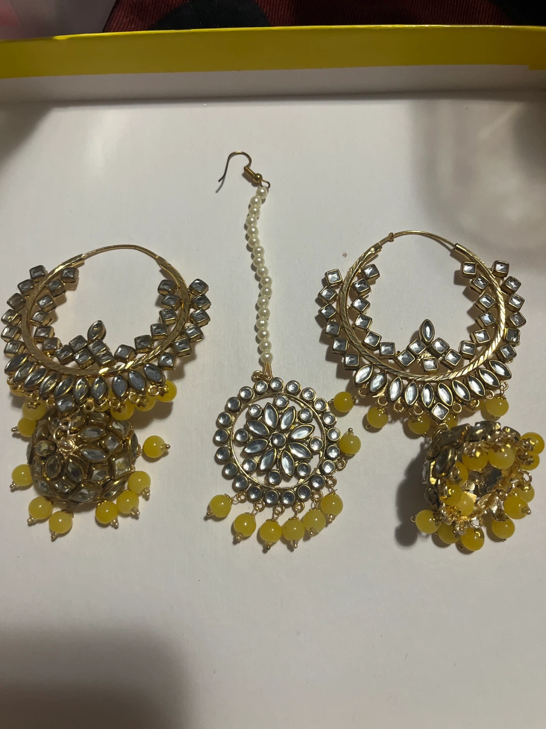 Earrings & Tikka Set - Gold & Yellow