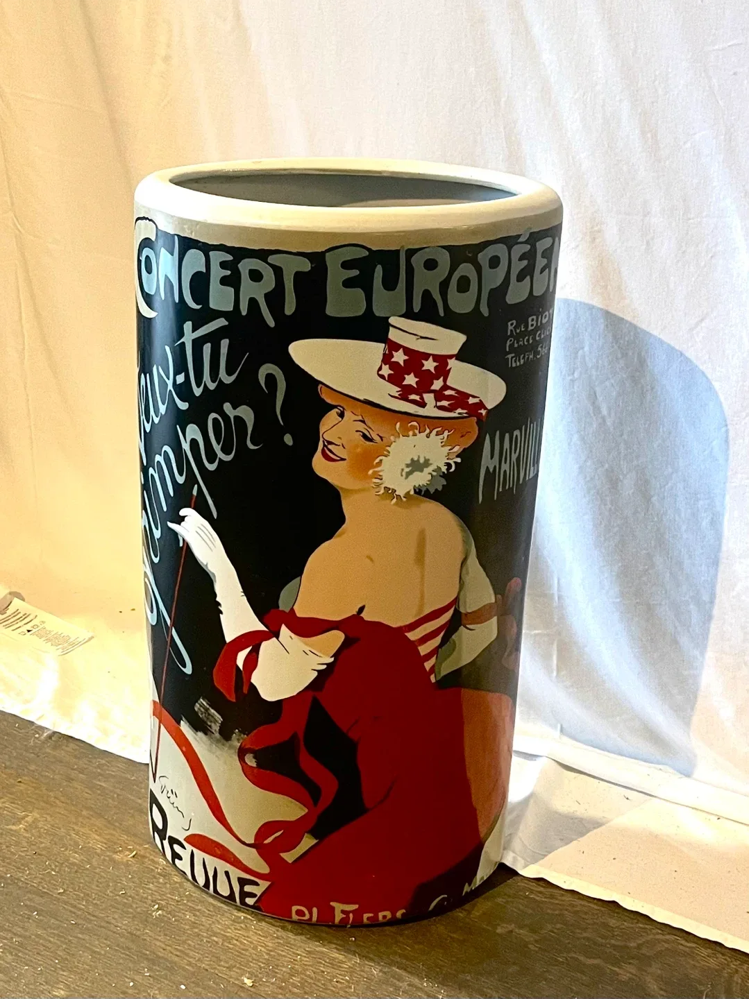 Vintage French Poster Ceramic Umbrella Stand