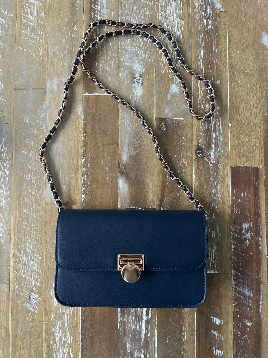 Navy Blue Crossbody Bag with Gold Chain