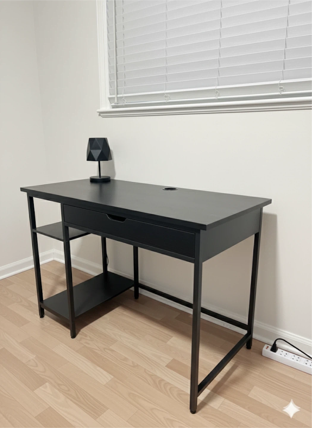 Black Desk with Drawer and Shelves
