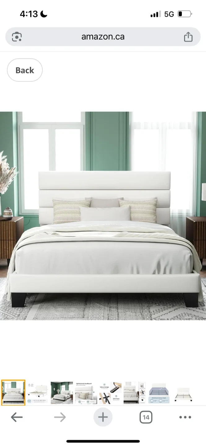New Queen Size White Upholstered Platform Bed Frame image indicator(5)