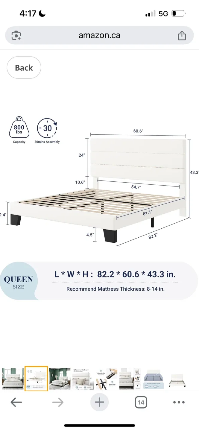 New Queen Size White Upholstered Platform Bed Frame image indicator(2)