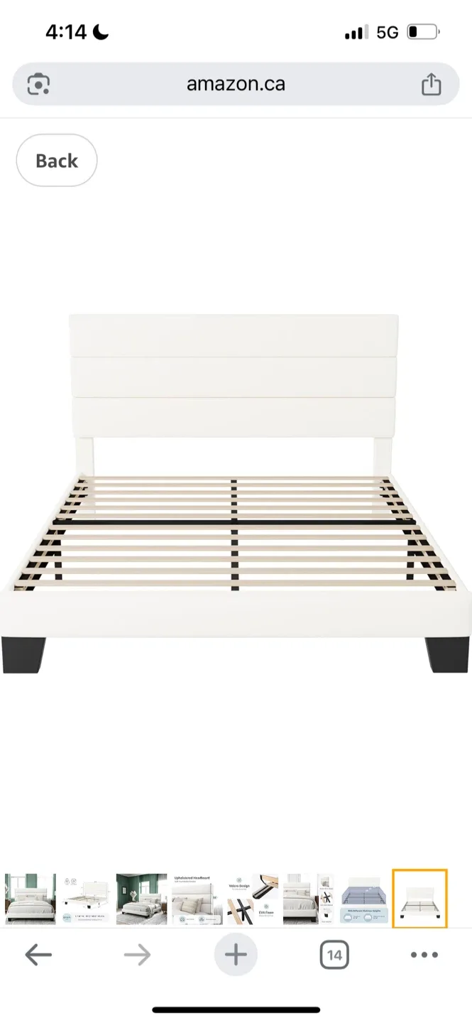New Queen Size White Upholstered Platform Bed Frame