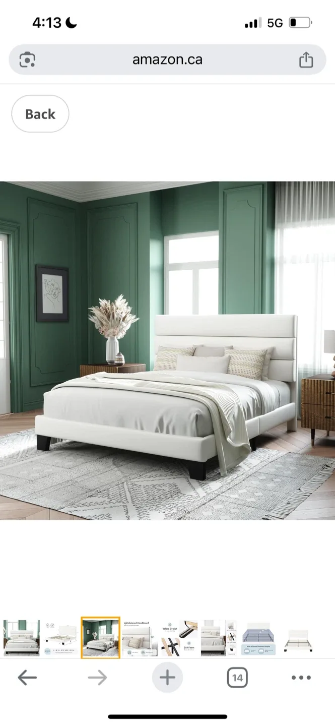 New Queen Size White Upholstered Platform Bed Frame image indicator(3)