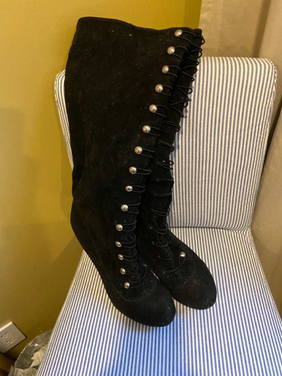 Black Suede Knee-High Heel Boots