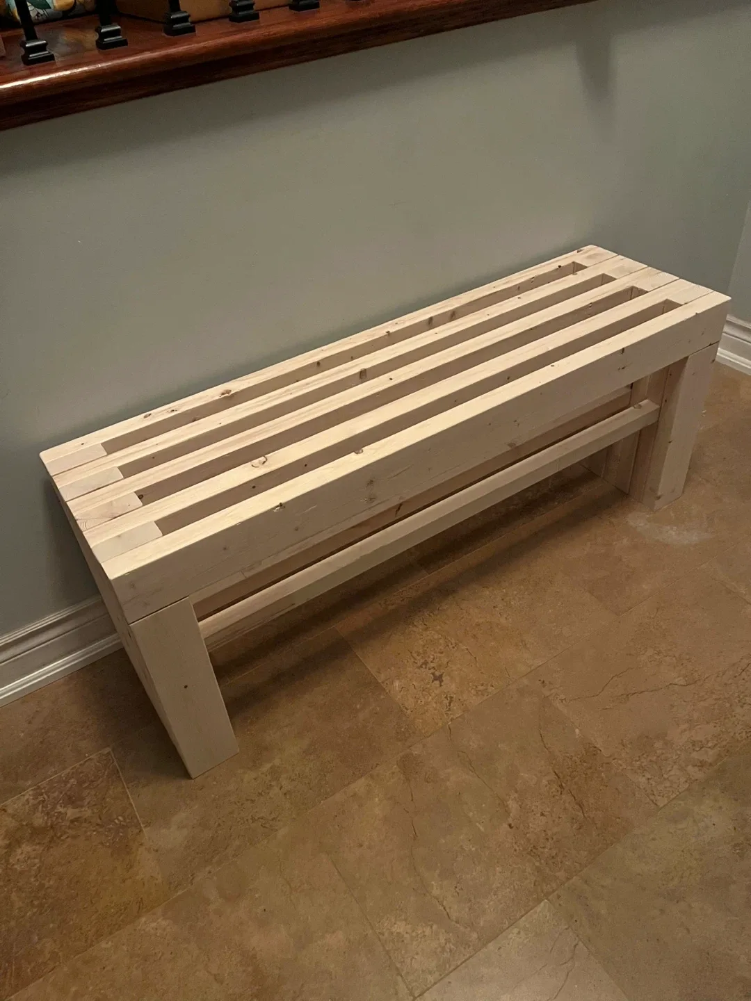 Wooden Slatted hallway bench