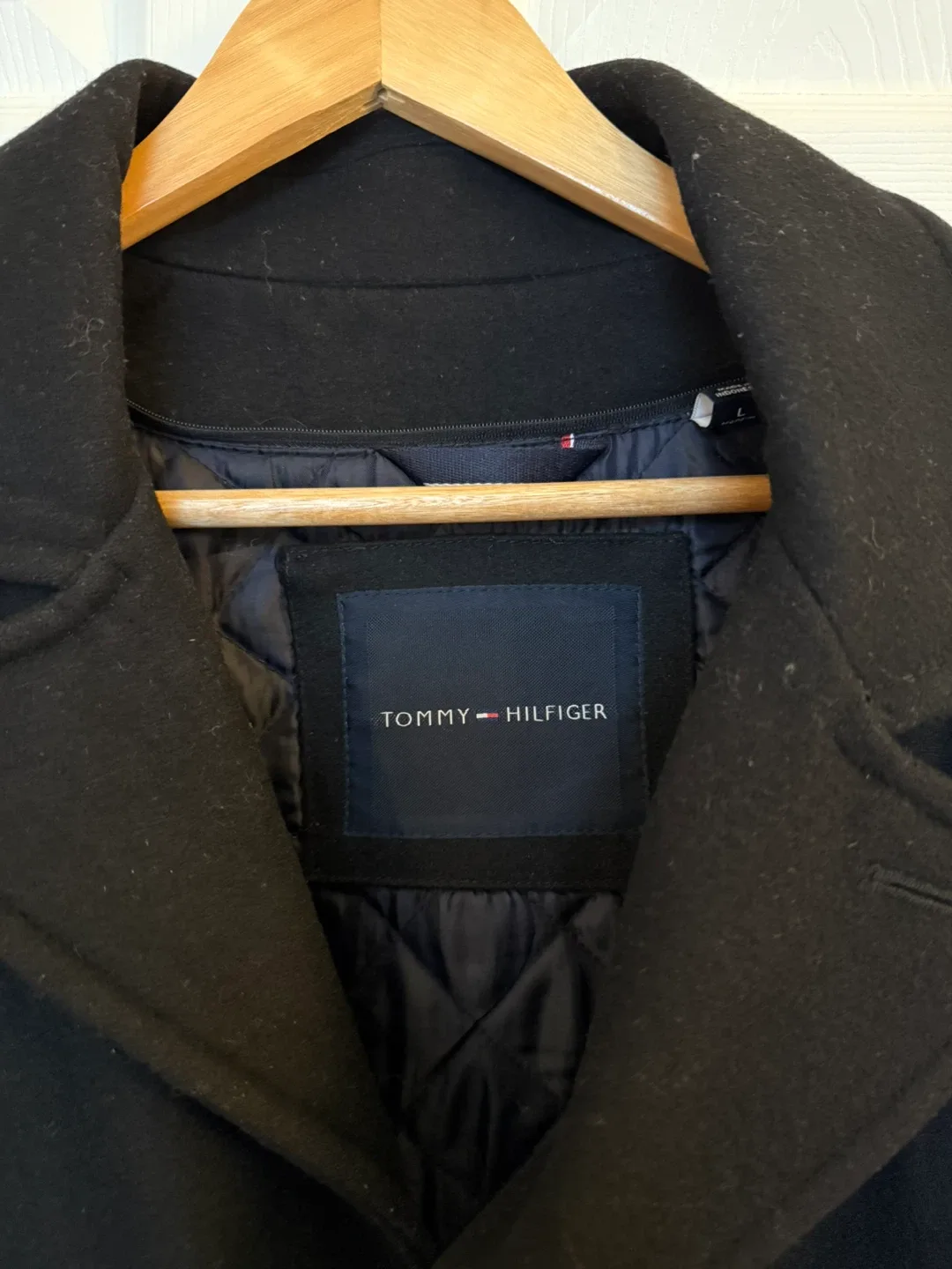 Tommy Hilfiger Black Wool Coat - Size L image indicator(2)