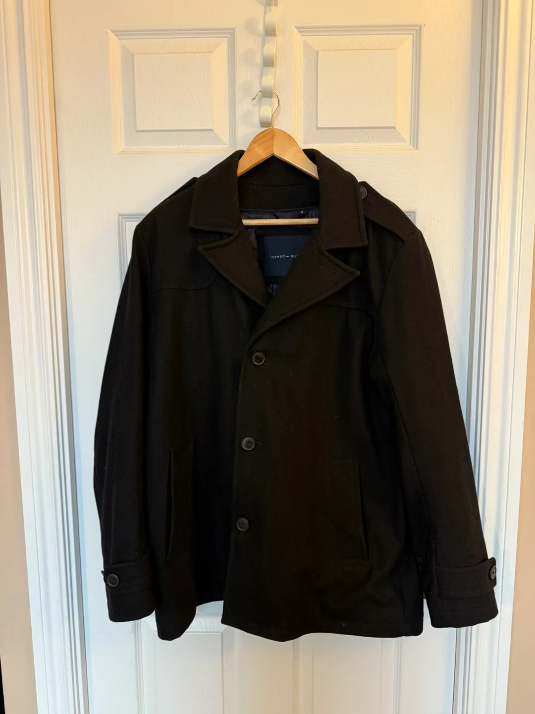 Tommy Hilfiger Black Wool Coat - Size L