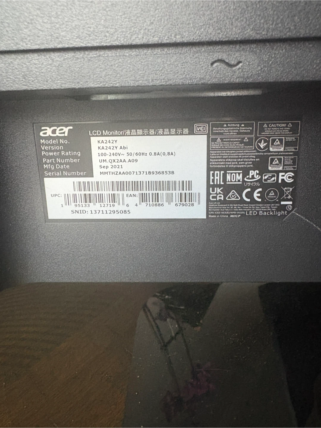 Acer KA242Y 24" LCD Monitor