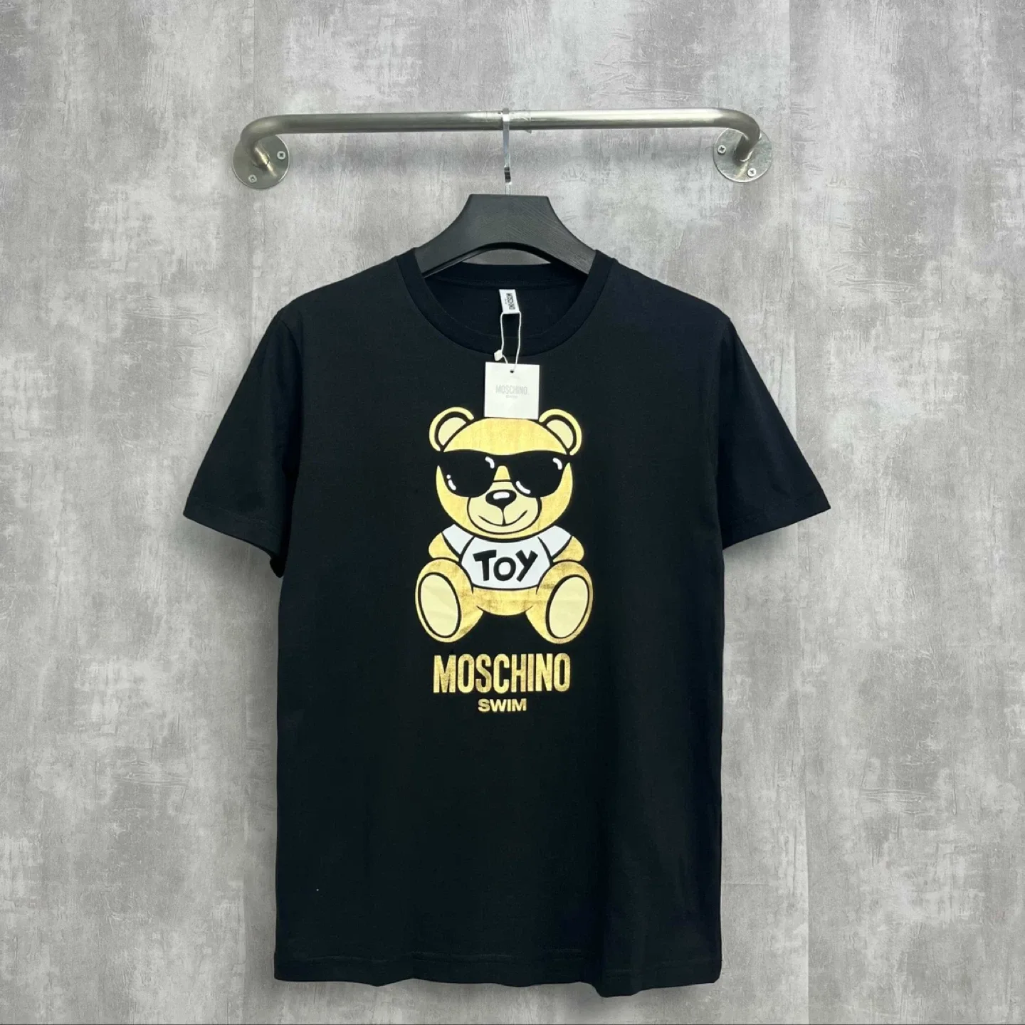 Moschino Swim Black T-Shirt with Gold Bear