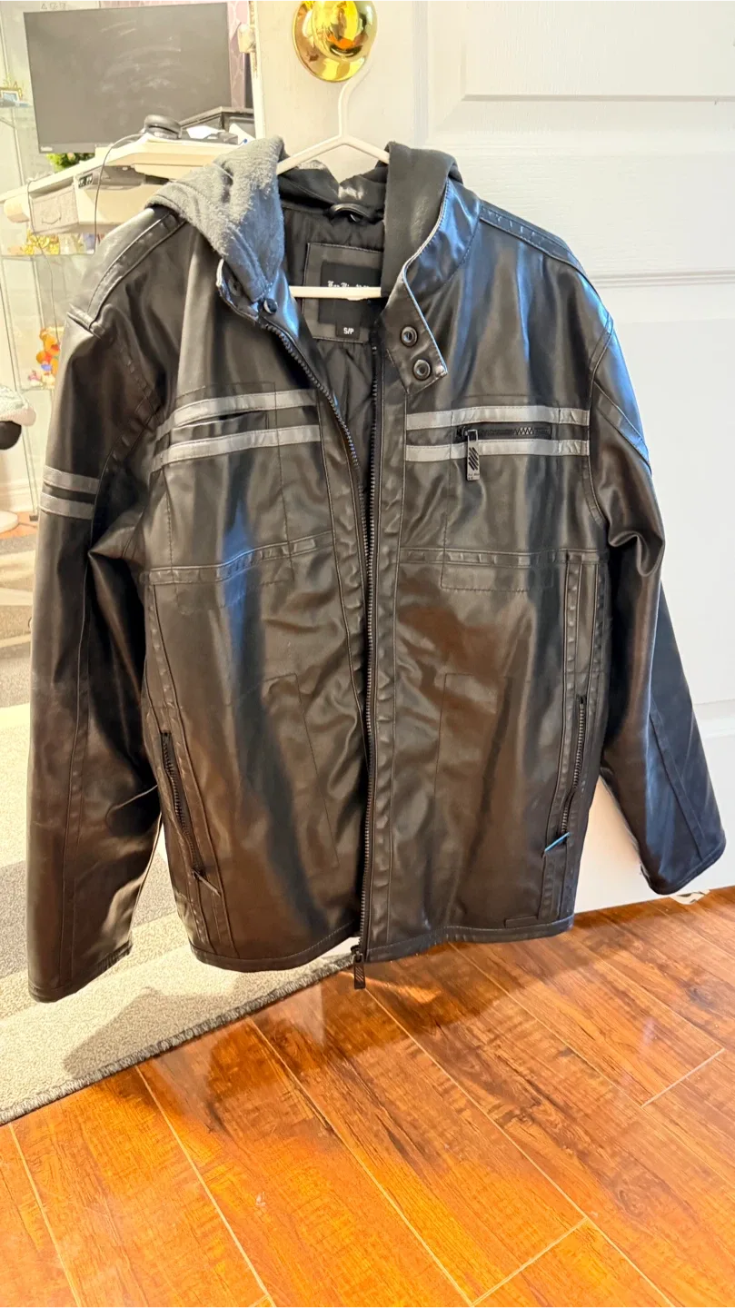 Men Black Faux Leather Jacket - Size S