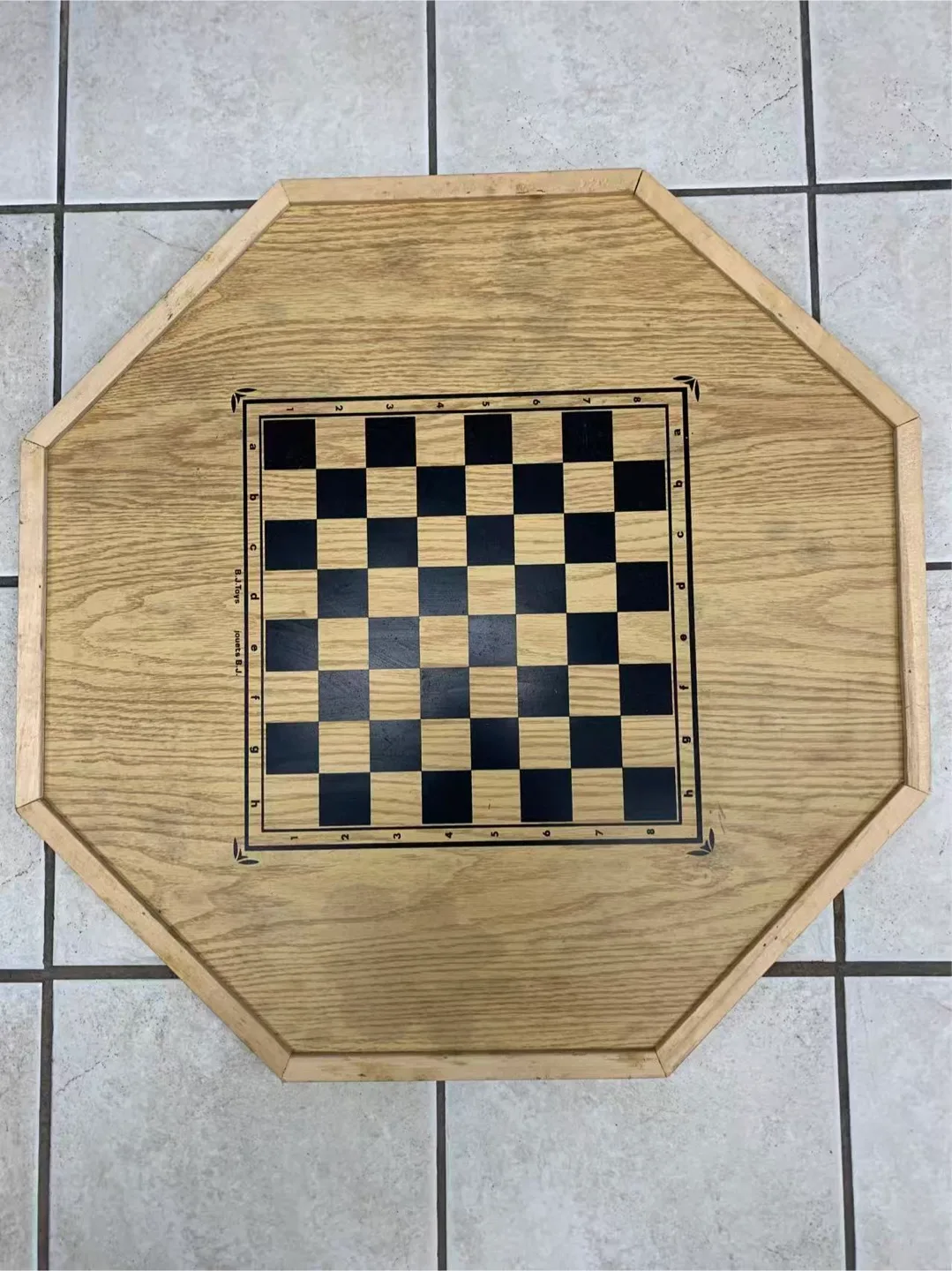 Vintage Octagonal Crokinole Board & Chess Board