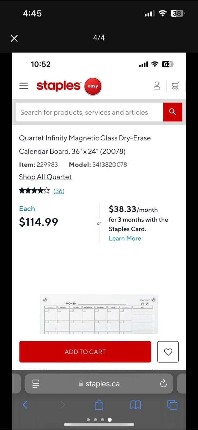 Quartet Infinity Glass Dry-Erase Calendar Board 36" x 24" - photo 4
