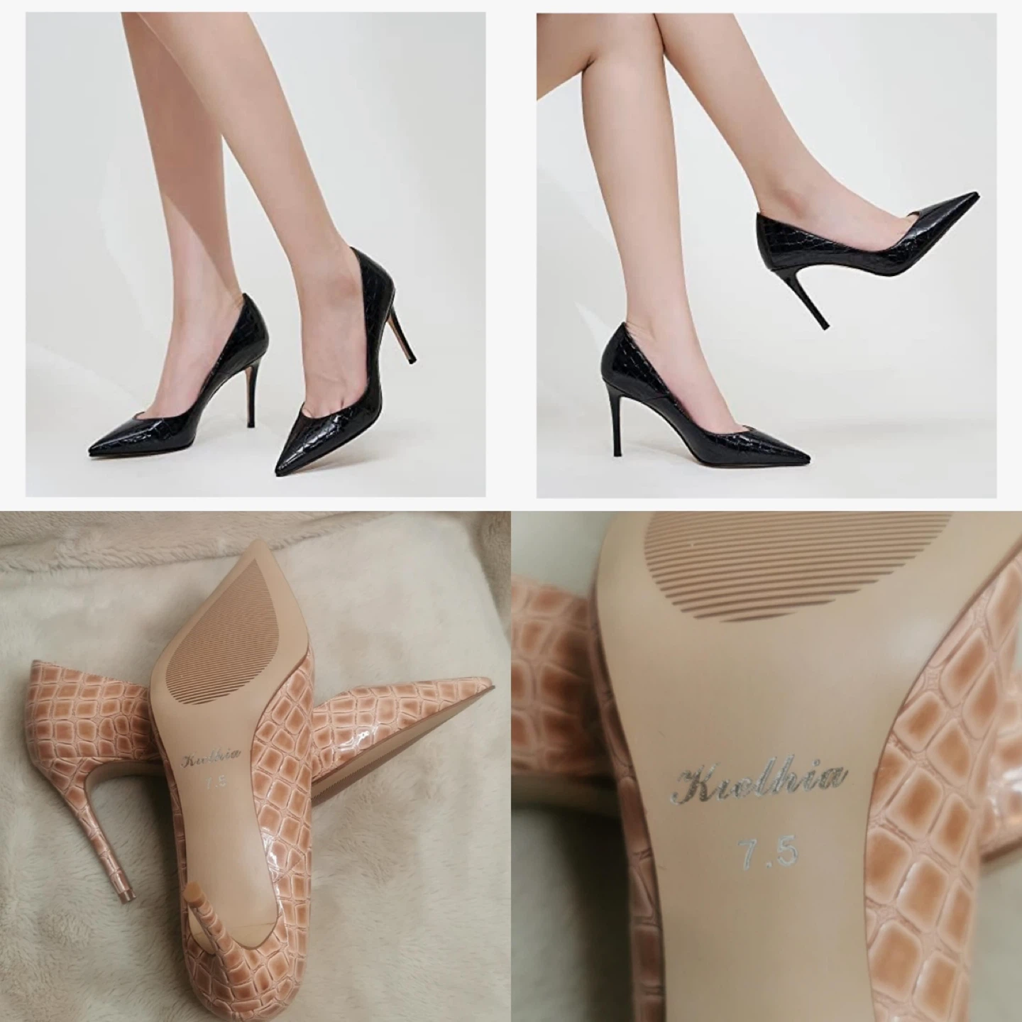 NEW! krelhia Dark Latte Croco High Heel Leather Pumps - Size 7.5 - photo 3