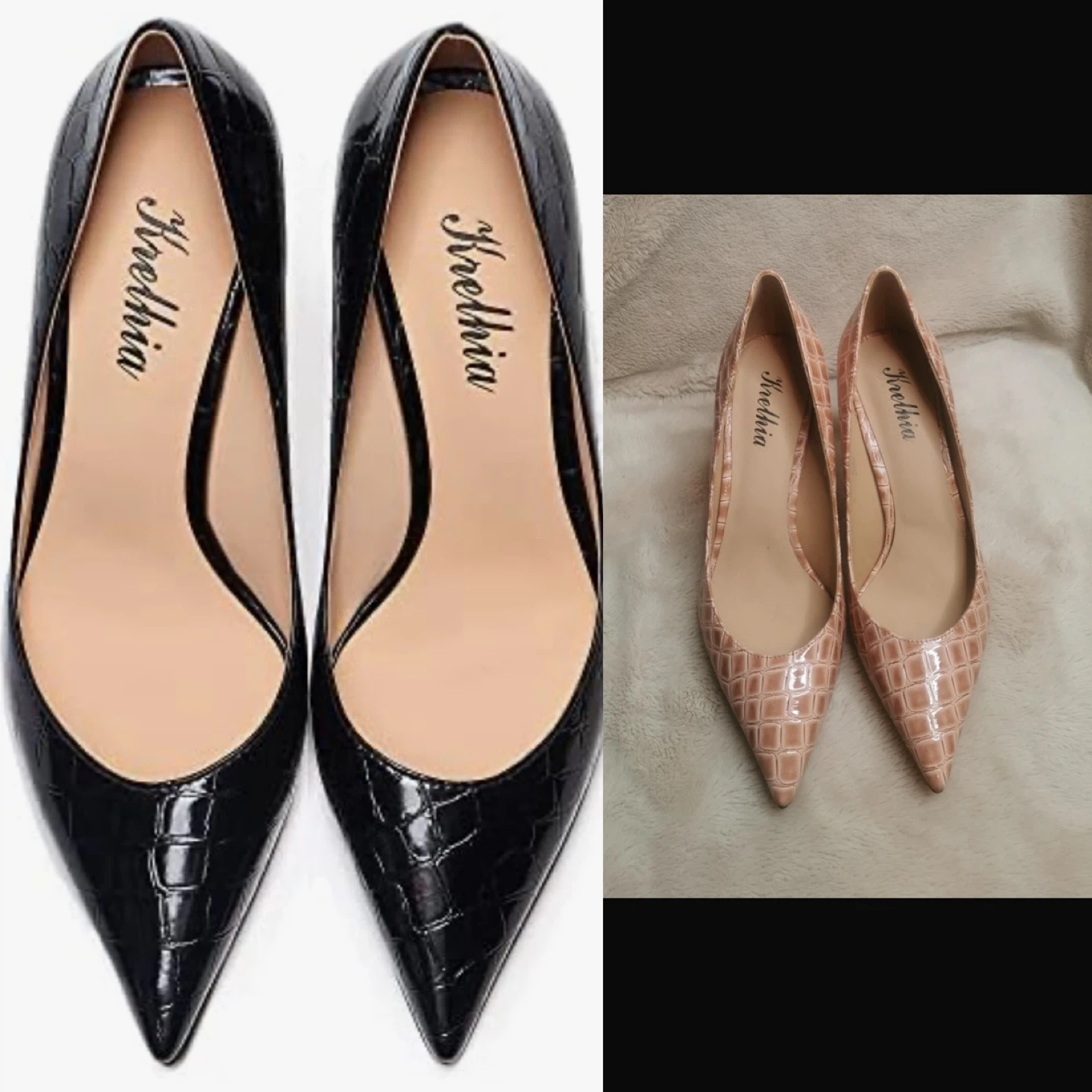 NEW! krelhia Dark Latte Croco High Heel Leather Pumps - Size 7.5