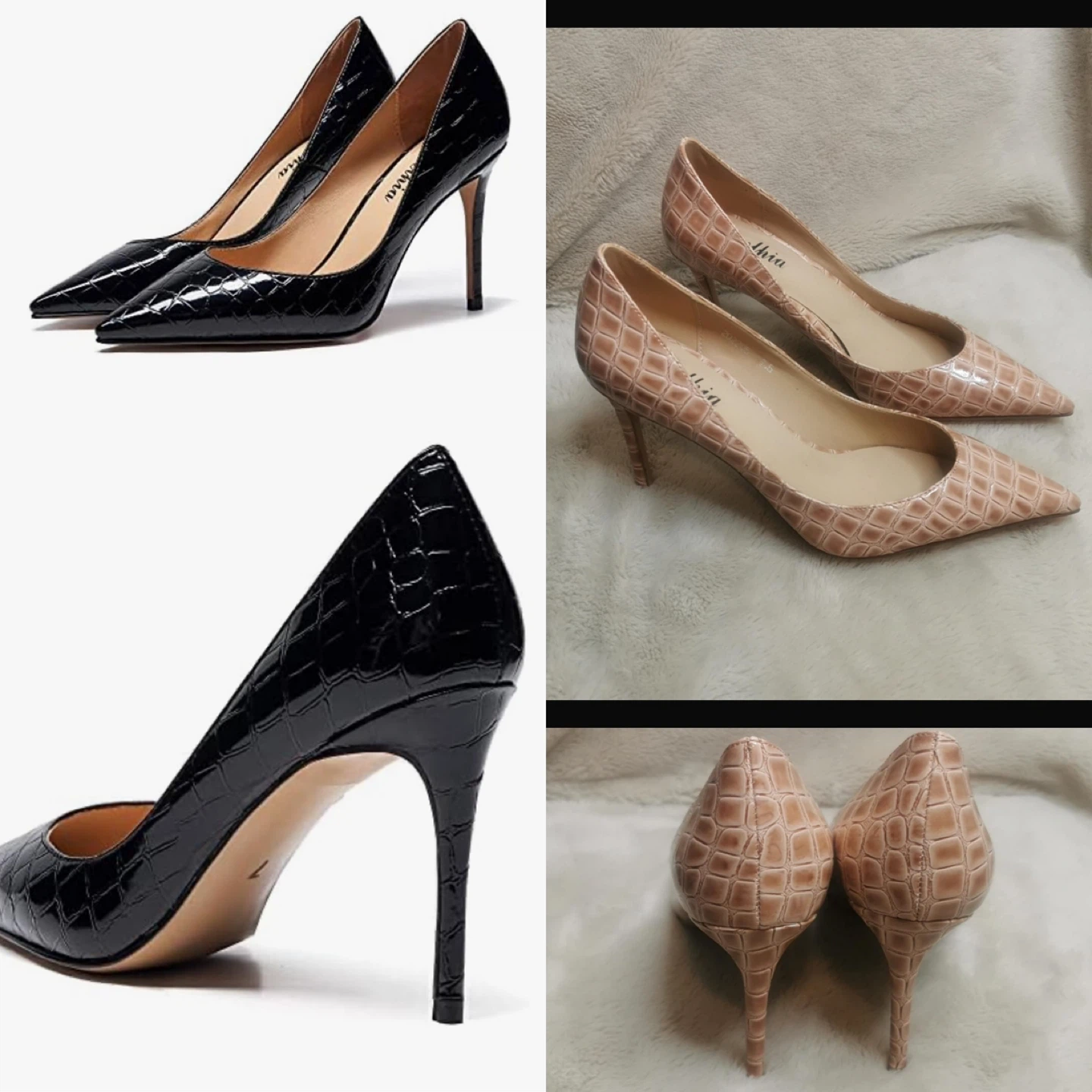 NEW! krelhia Dark Latte Croco High Heel Leather Pumps - Size 7.5 - photo 2