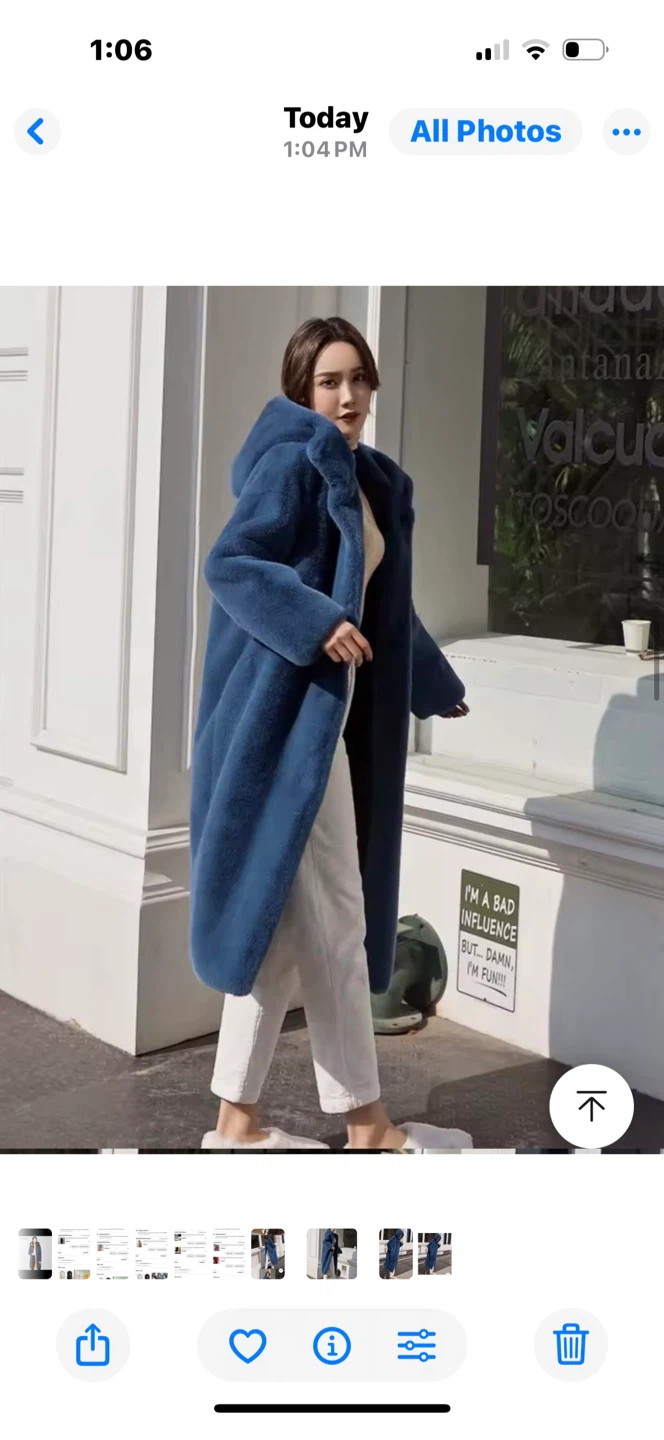 Blue Hooded Maxi Faux Fur Coat - photo 4