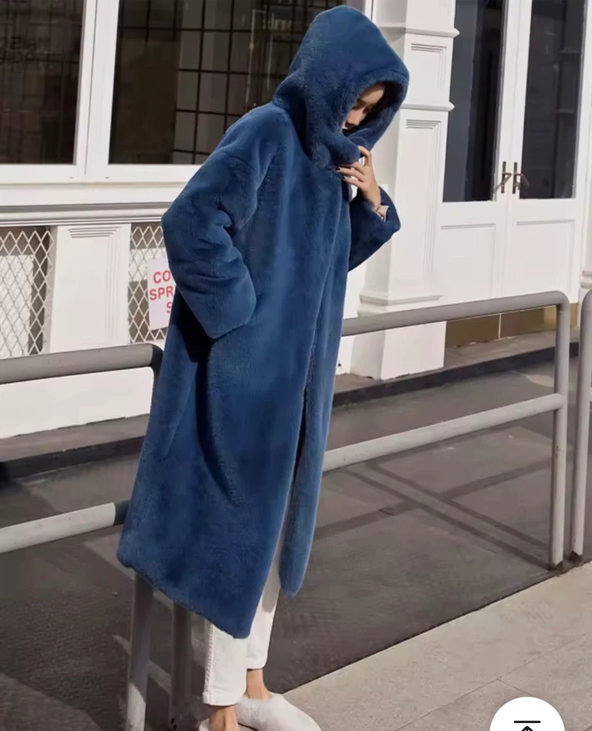 Blue Hooded Maxi Faux Fur Coat - photo 2