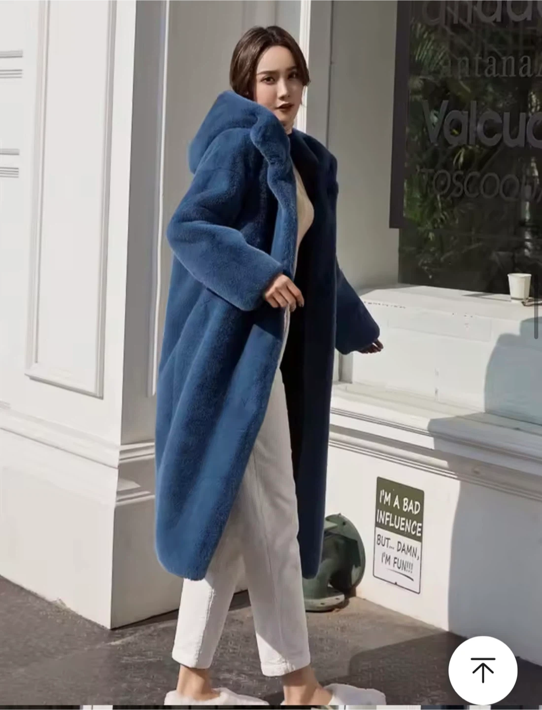 Blue Hooded Maxi Faux Fur Coat - photo 3