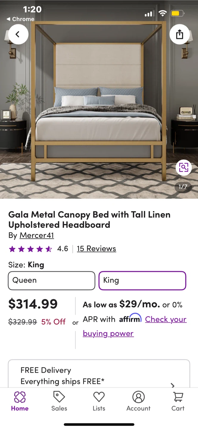 gold metal canopy bed frame - king - photo 5