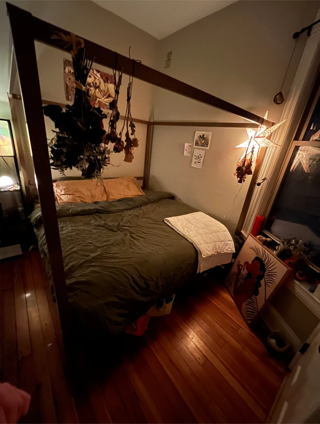 gold metal canopy bed frame - king