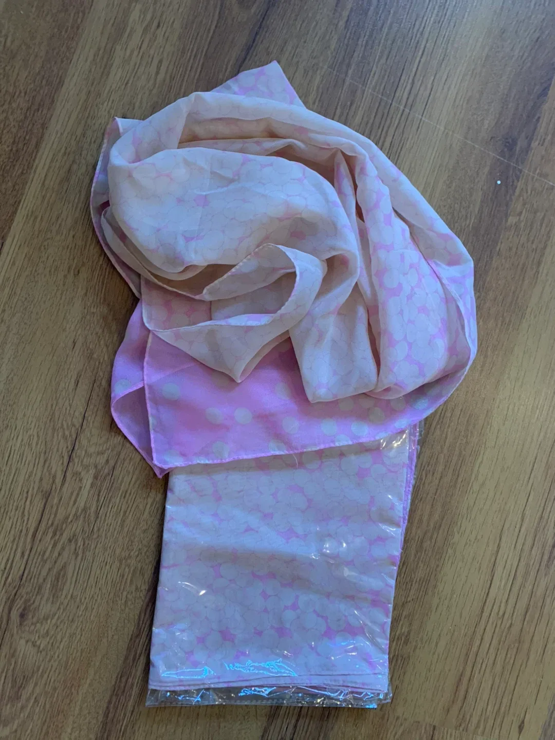 2 Pink silky Floral Scarves - one New in Package image indicator(3)