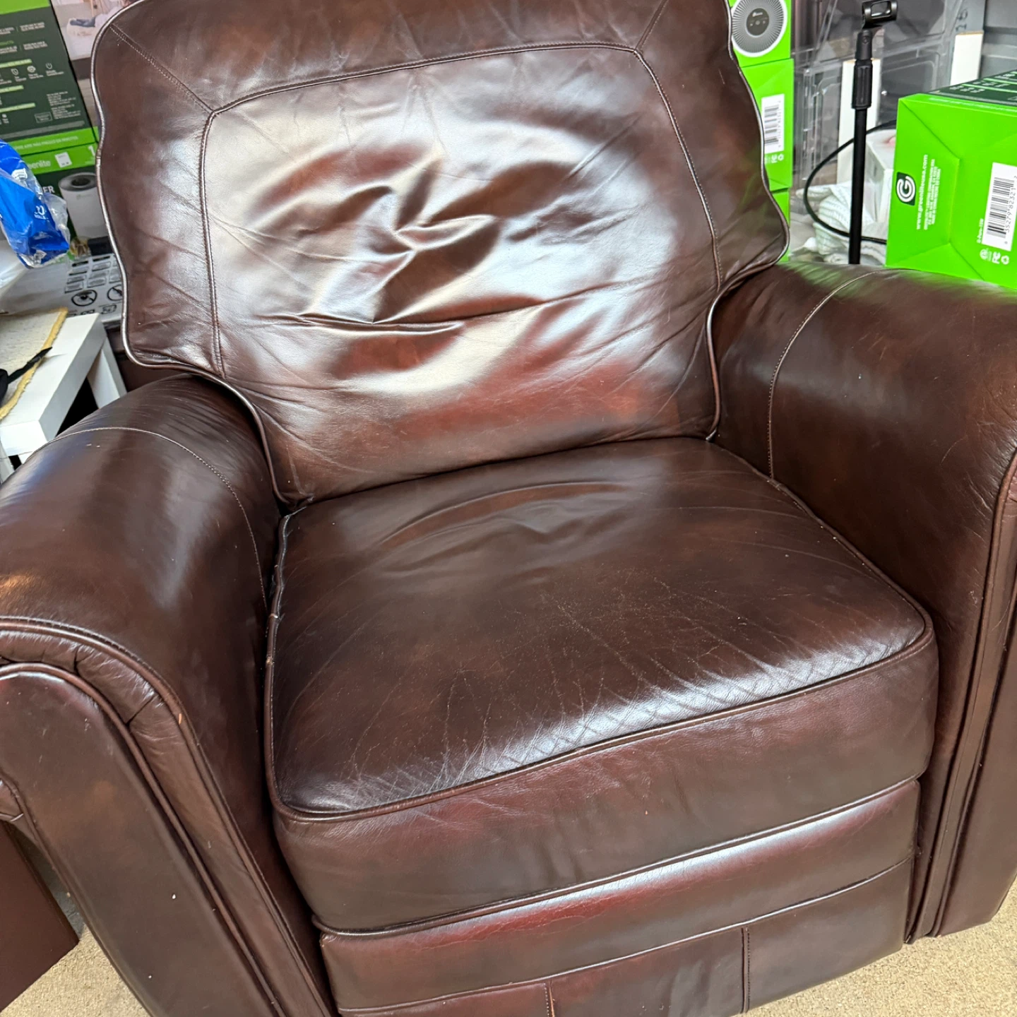 If you buy now $50, Brown Leather Recliner Chair