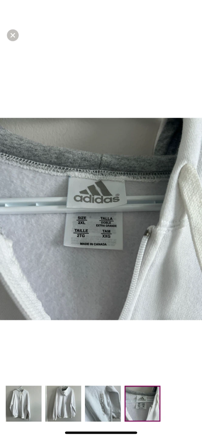 Y2K Adidas White Zip-Up Hoodie 2XL - photo 4
