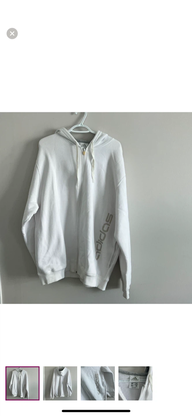 Y2K Adidas White Zip-Up Hoodie 2XL