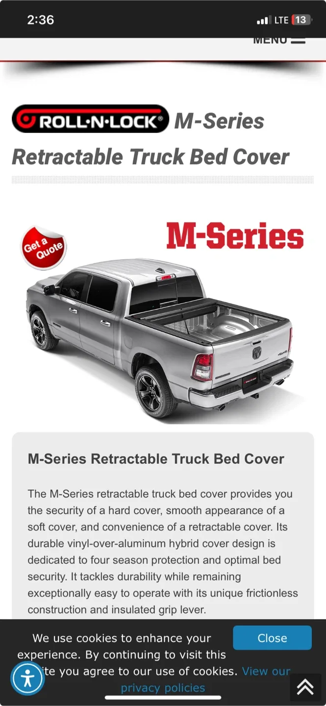 Roll-N-Lock M-Series Retractable Truck Bed Cover