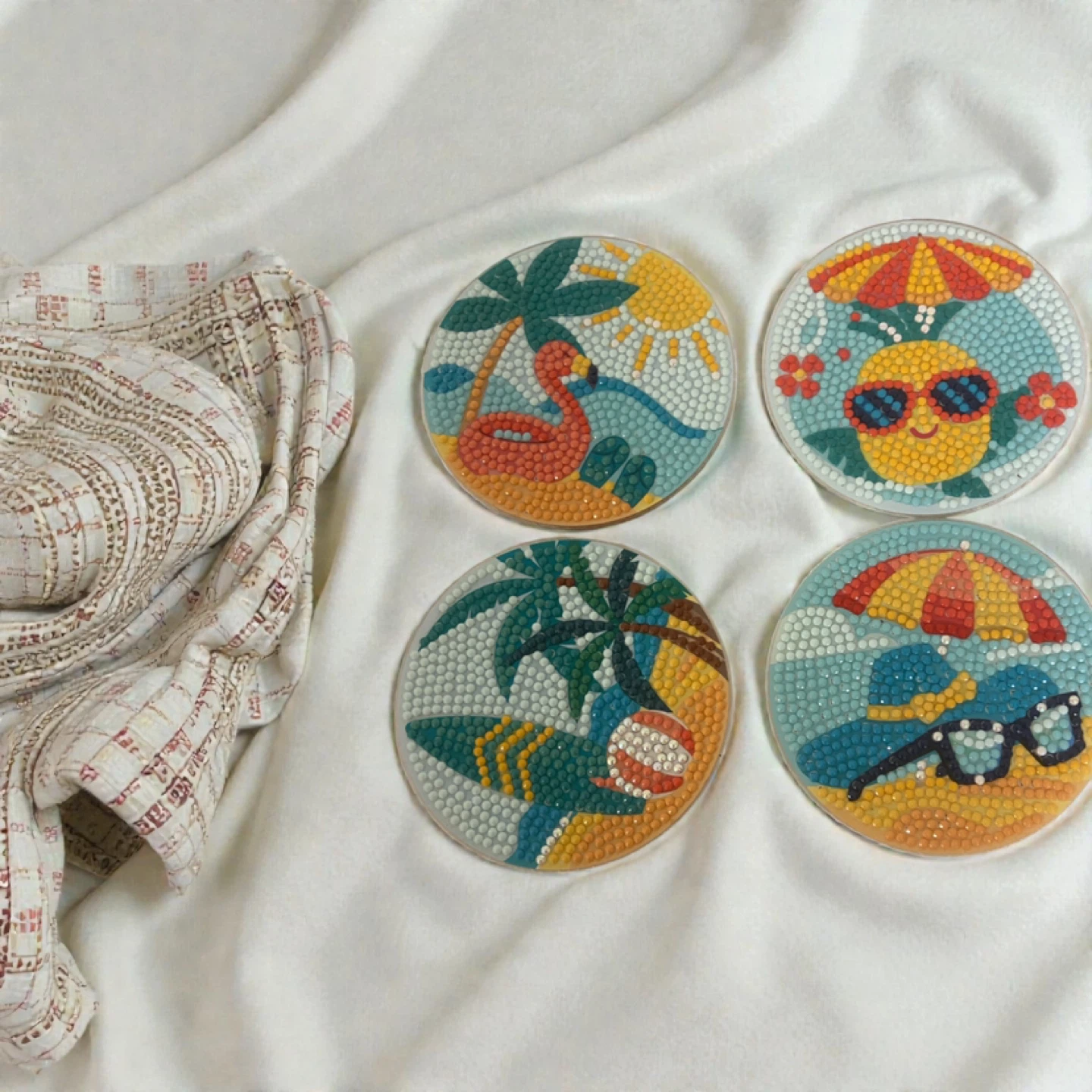 Set of 4 Summer Theme Diamond Art Coasters - photo 4